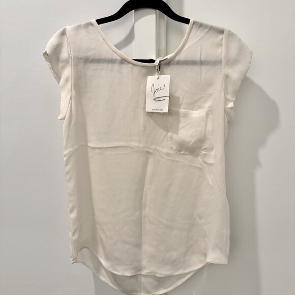 NWT XS Joie Rancher Silk Top Pocket Short Cap Sleeve Shirt Porcelain Ivory Cream - Picture 16 of 16